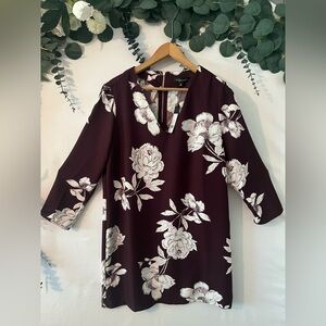Dynamite Burgundy Floral Asymmetrical Dress
